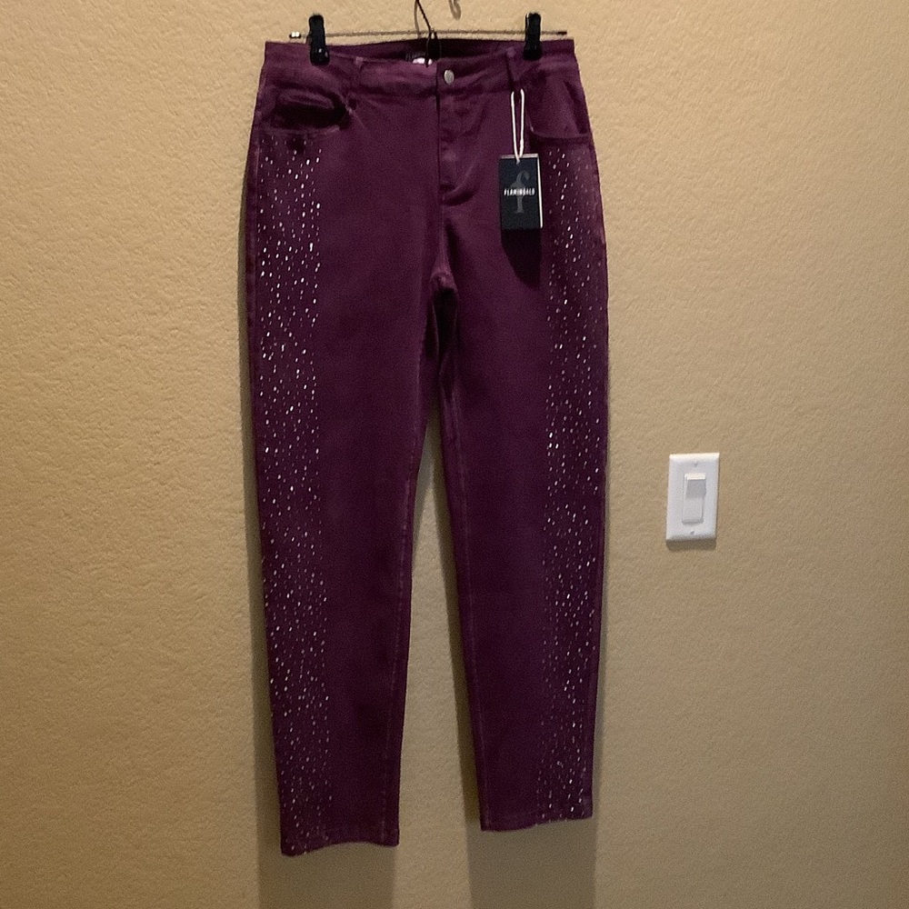 Embellished Plum Tapered Pants